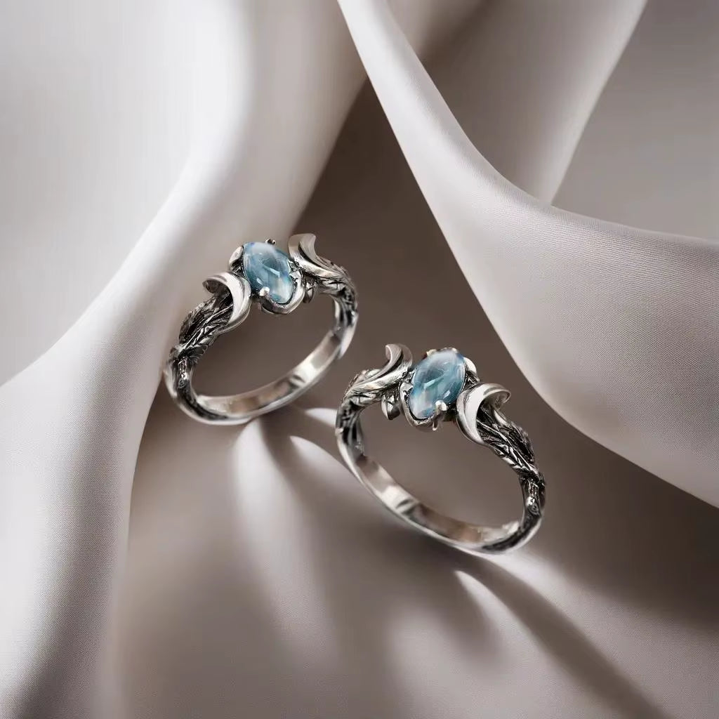 Vintage Natural Moonstone Ring Witchcraft Triple Moon Goddess Rings for Women Engagement Party Wedding Jewelry Anillos
